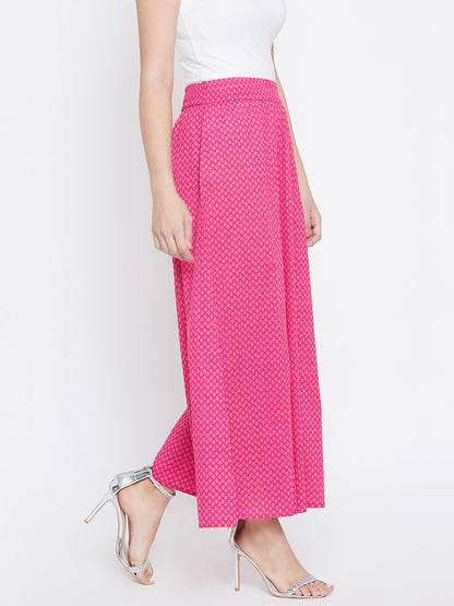 Women Magenta Printed Flared Palazzos