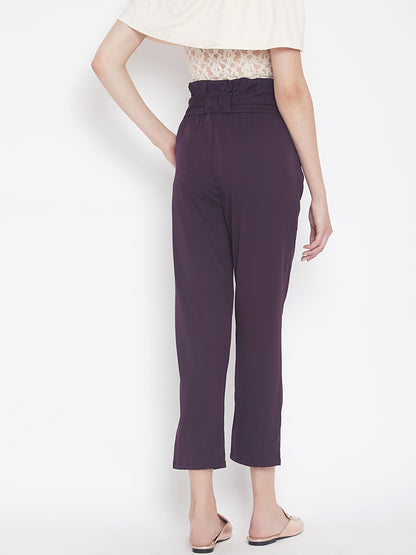 Women's solid plum pleated high waist trouser
