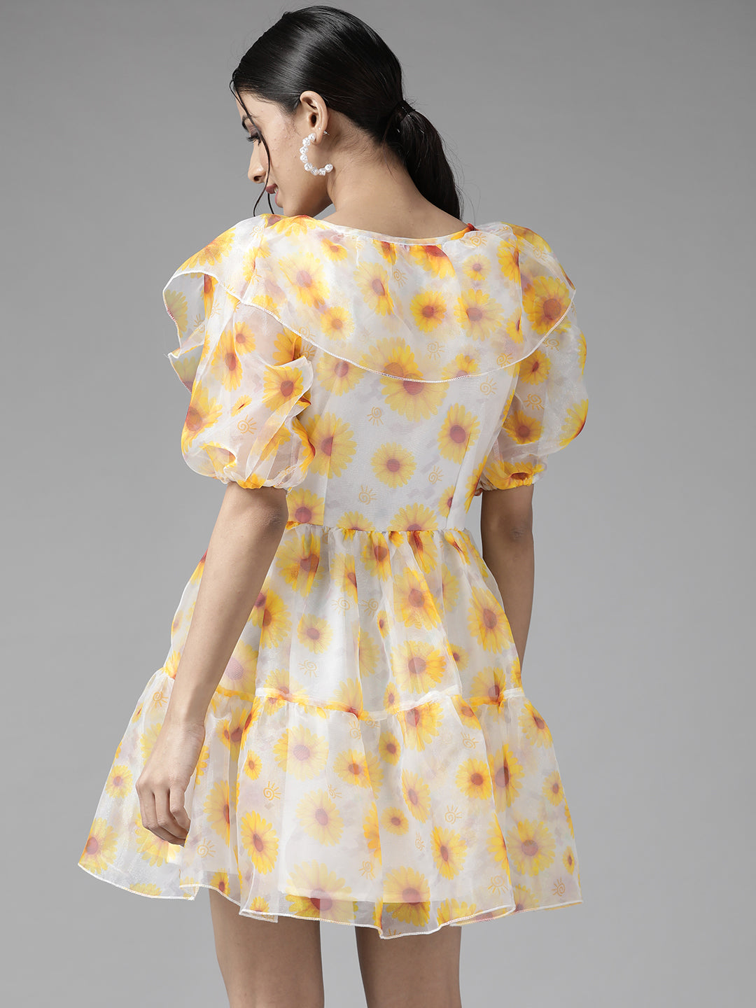 PANIT Cream-Coloured Floral Fit And Flare Dress