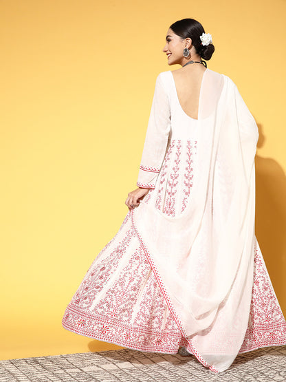 PANIT White Ethnic Motifs Swirling Volume Dress