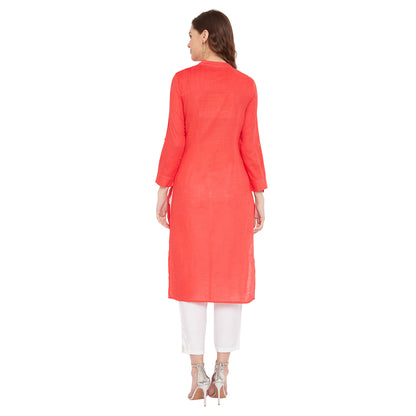 Women red pin tuck solid kurta