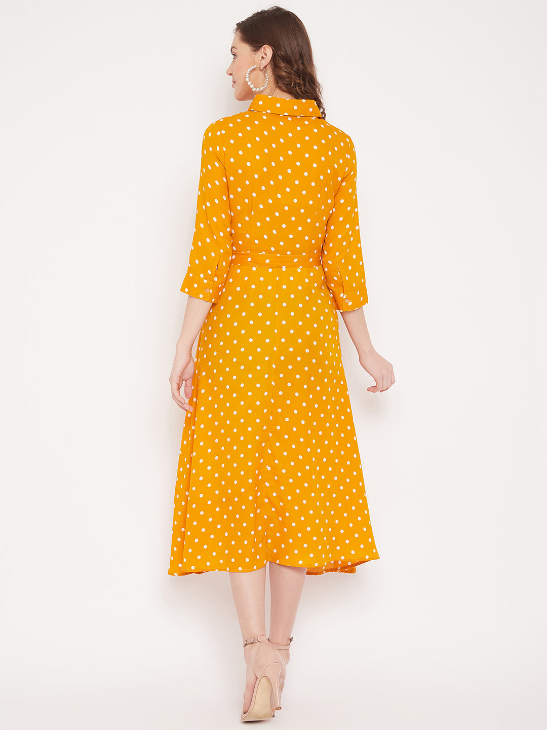 Women Mustard Yellow Printed A-Line Dress