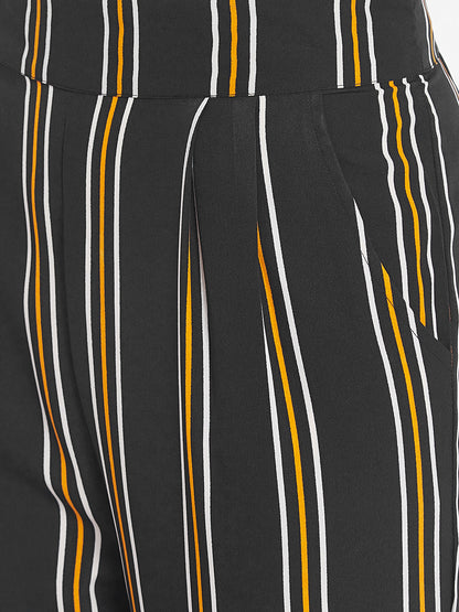 Women's navy blue multicolour stripes elasticed waist trouser