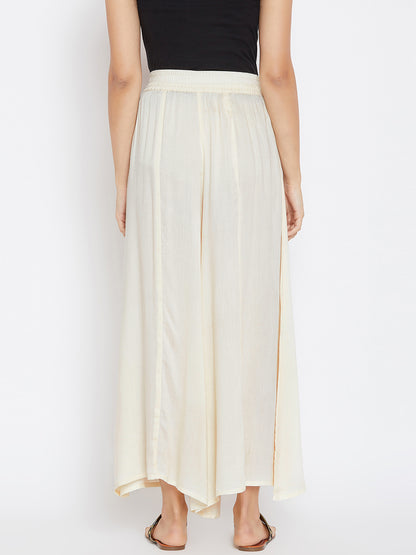 Women Off-White Flared Solid Palazzos