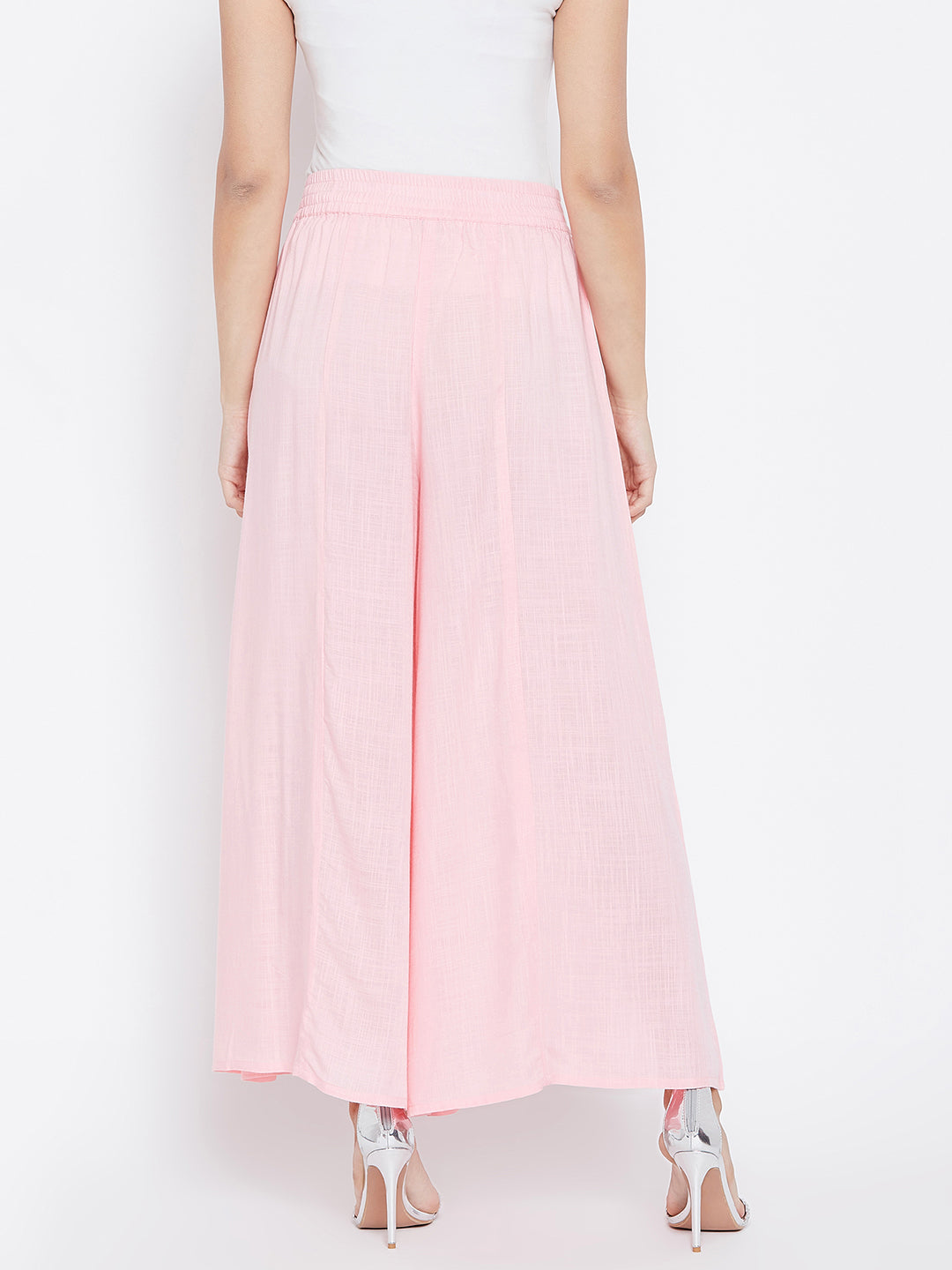 Women Pink Relaxed Flared Solid Parallel Trousers
