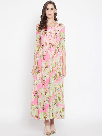 Women's Light pink Multi colour Floral print Maxi dress