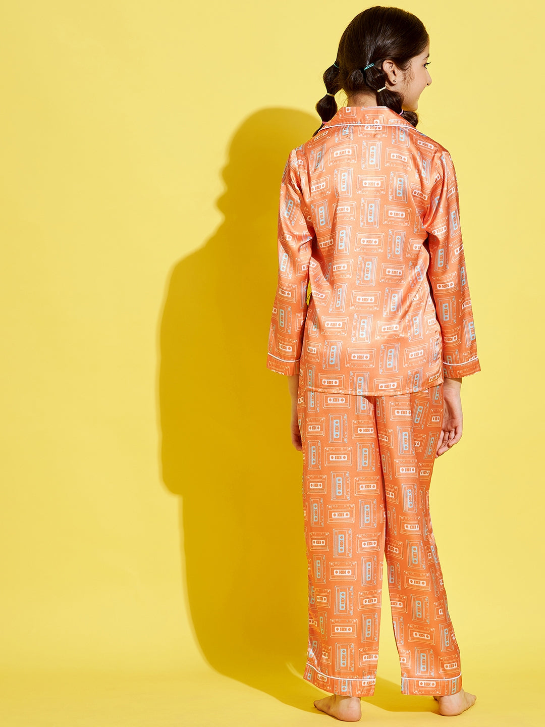 Cherry Jerry Girls Orange White Printed Night suit