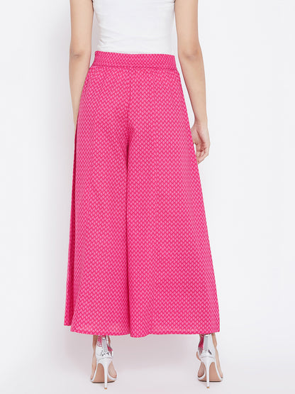 Women Magenta Printed Flared Palazzos