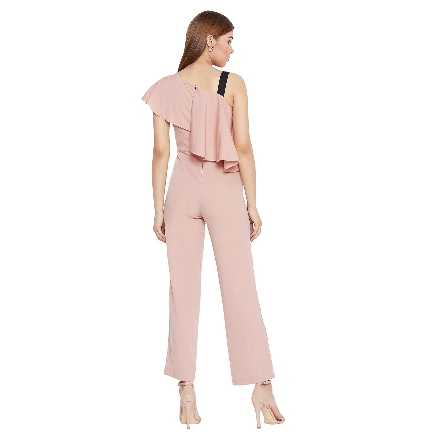 Women'S Solid Rose Gold Full Length Straight Fit Crepe Jumpsuit
