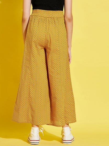 Cherry Jerry Girls Mustard Yellow Printed Relaxed cotton Trousers