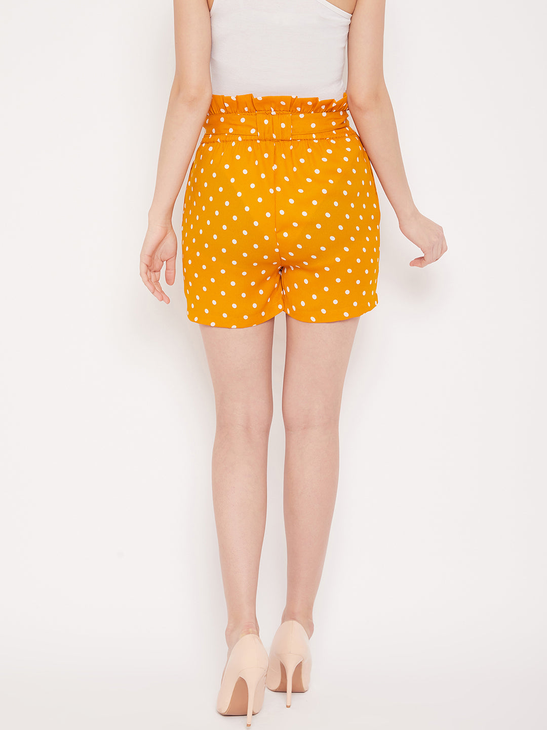 Women Mustard Yellow Printed Loose Fit Regular Shorts