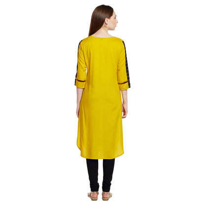 Mustard Color Kurta With Checkered Yoke