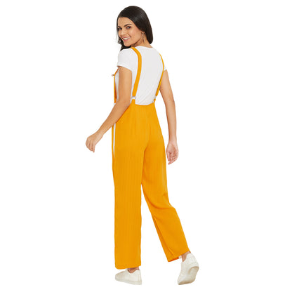 Mustard solid dungarees with side stripes detail