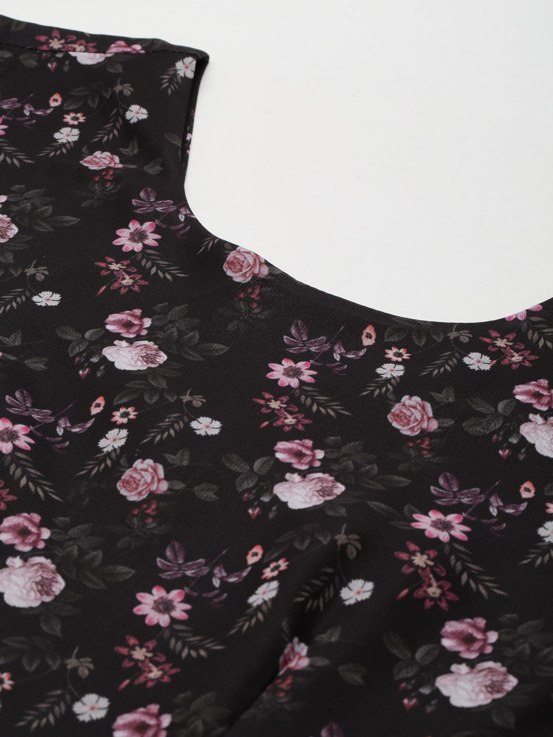 PANIT Black  Pink Floral Print Georgette Maxi Dress
