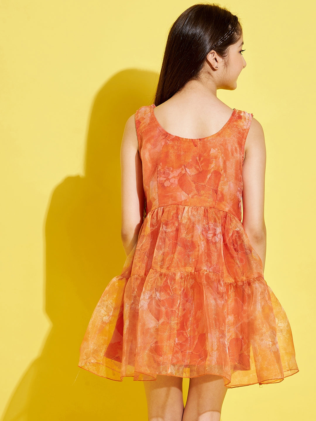 Girls Orange Floral Dress