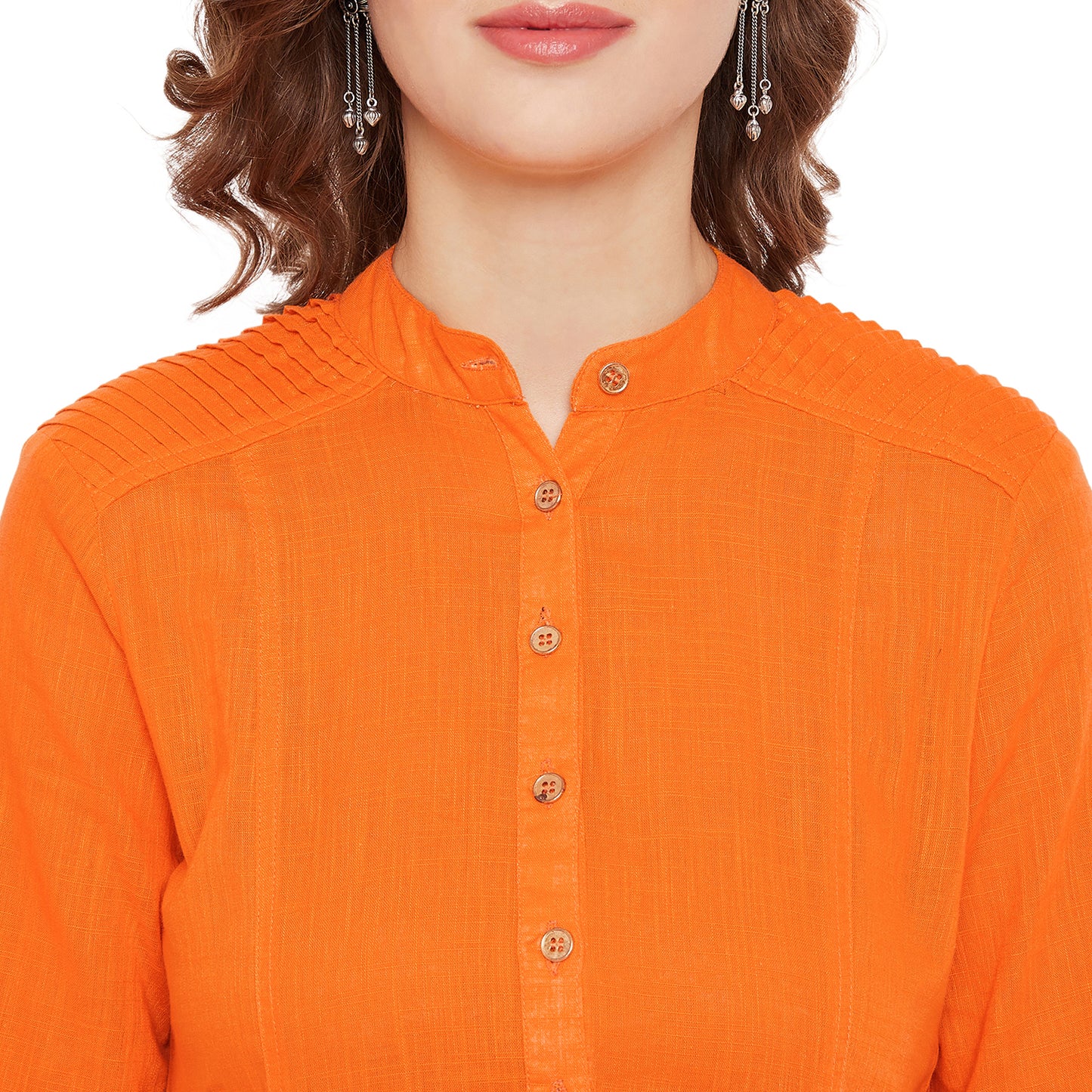 Women orange pin tuck solid kurta