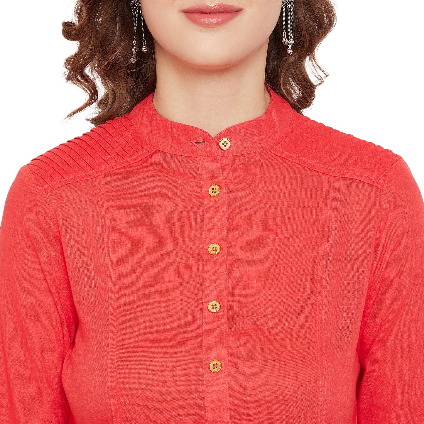 Women red pin tuck solid kurta