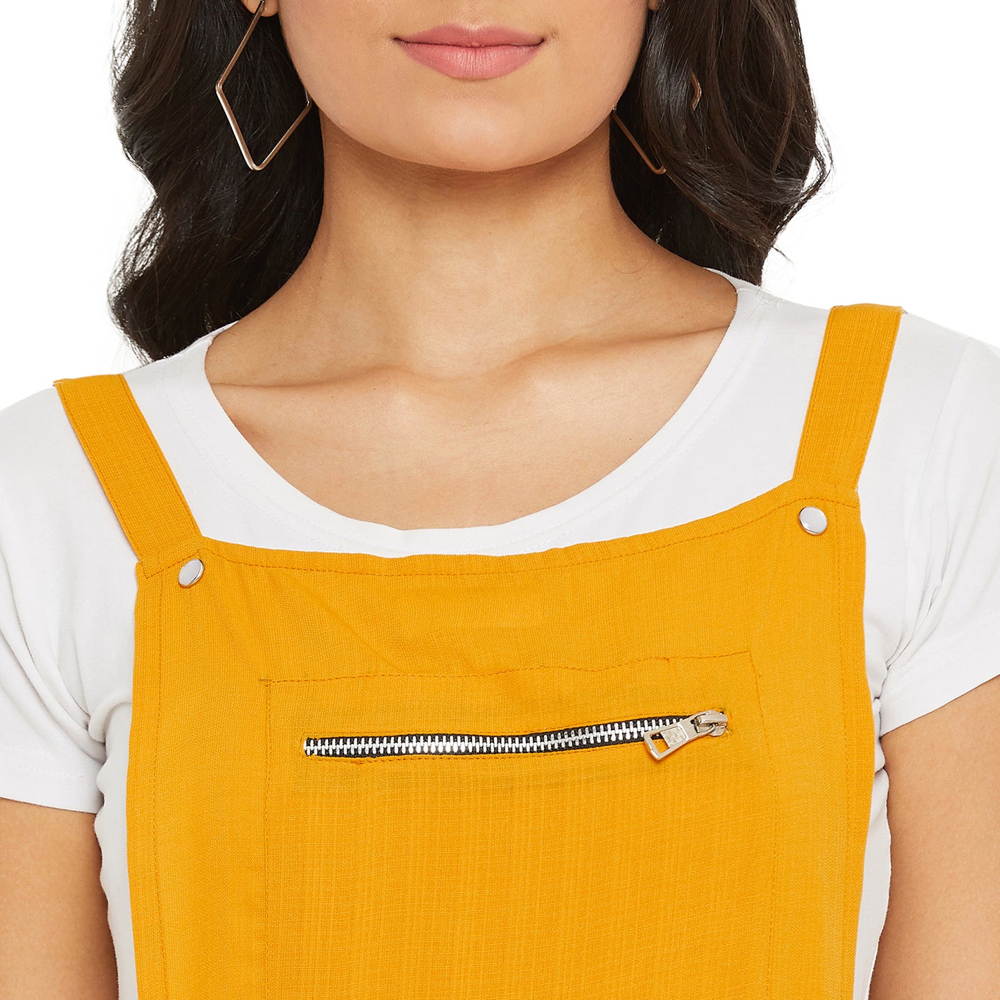 Mustard solid dungarees with side stripes detail