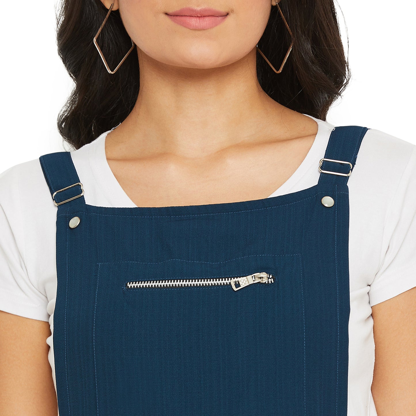 Teal solid dungarees with side stripes detail