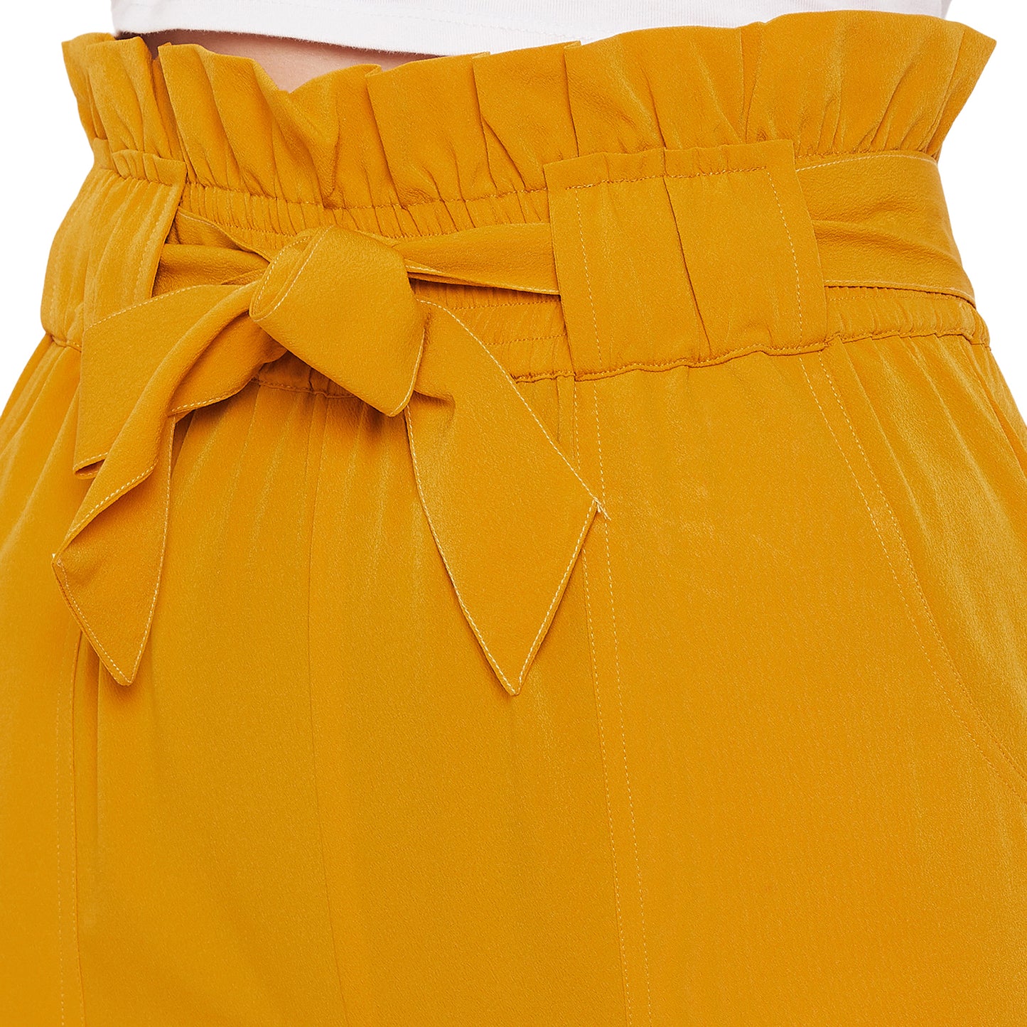 Wome Mustard Solid Crepe Cigarette Trouser