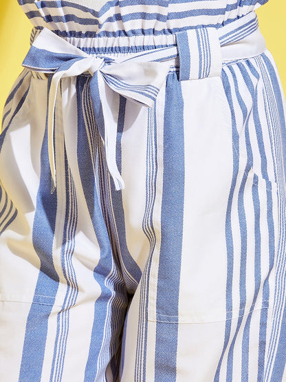 Girls White and Blue Striped  Peg Trouser