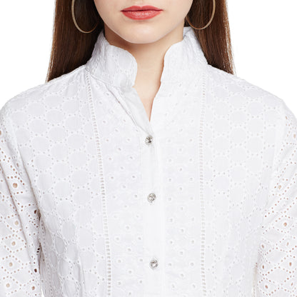 White Color Anarkali Kurta With Mandarin Collar