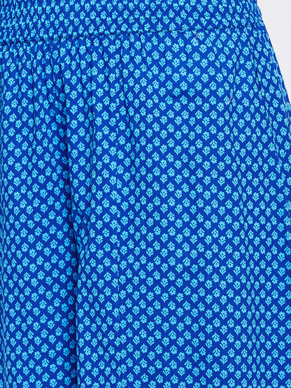 Women Blue Printed Flared Palazzos