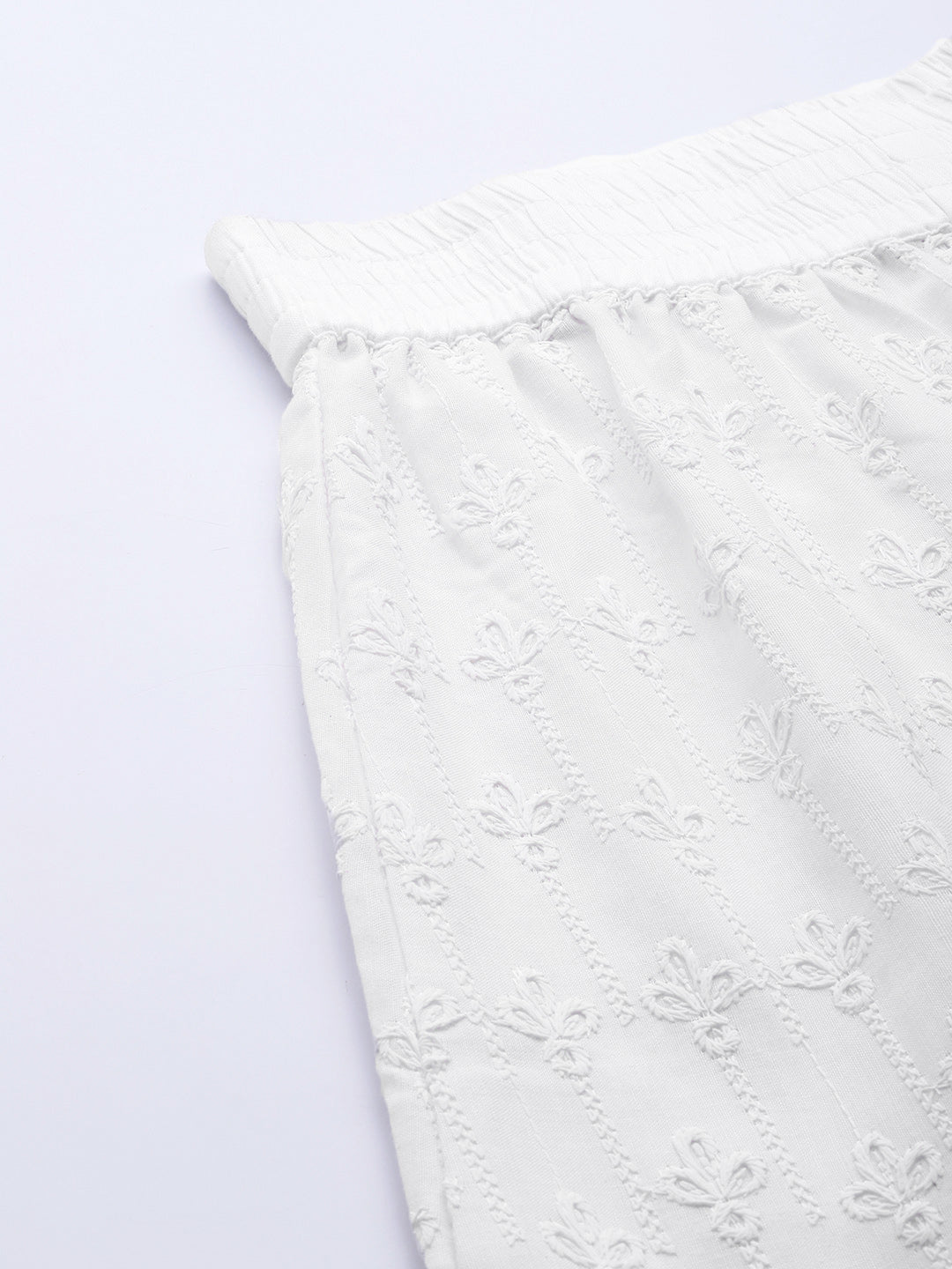 Women White Floral Embroidered Cotton Palazzos