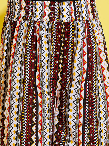 Cherry Jerry Girls Maroon Ethnic Motifs Printed Relaxed Cotton Trousers