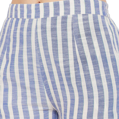 Formal white and blue stripe kurta set