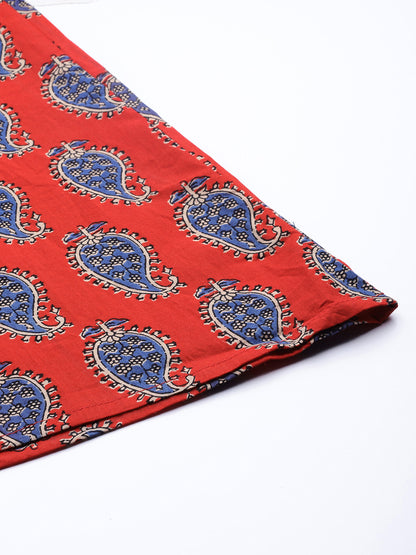 Women Red & Blue Paisley Printed Cotton Palazzos