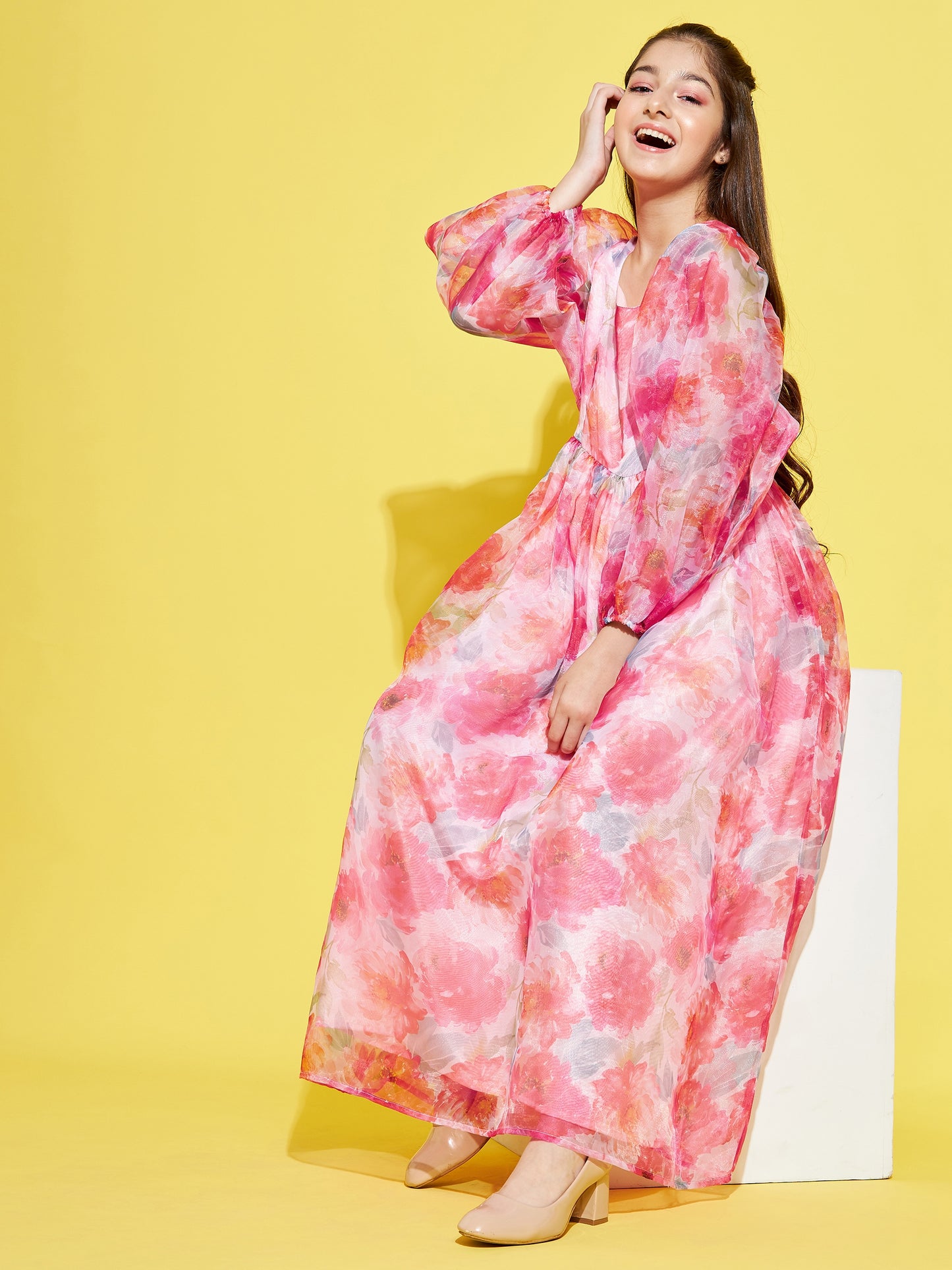 Pink-Coloured Floral Maxi Dress