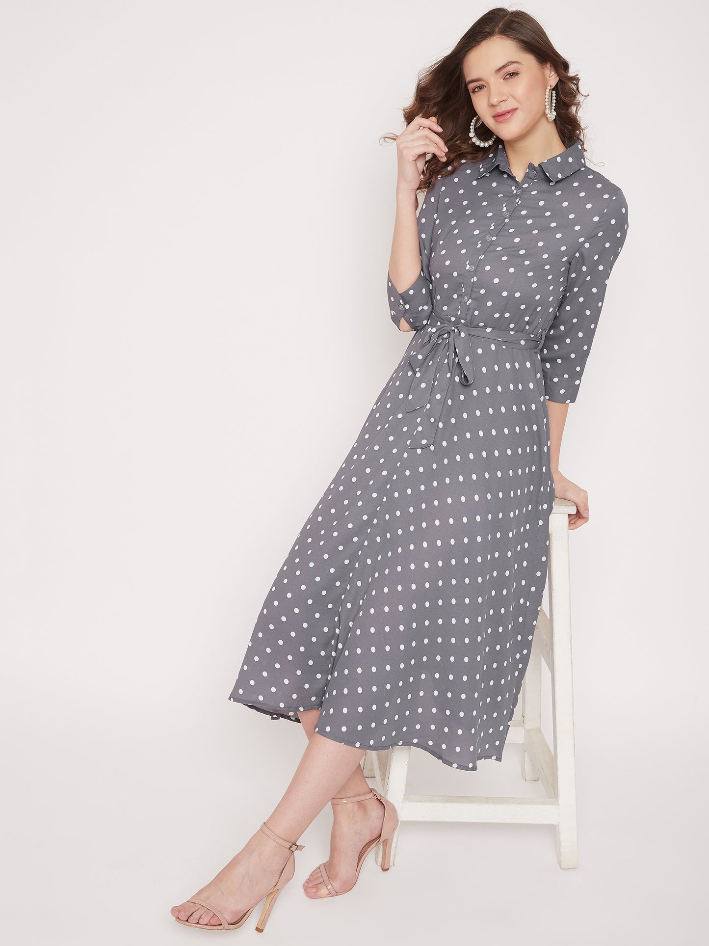 Women Grey Printed Shirt Dress