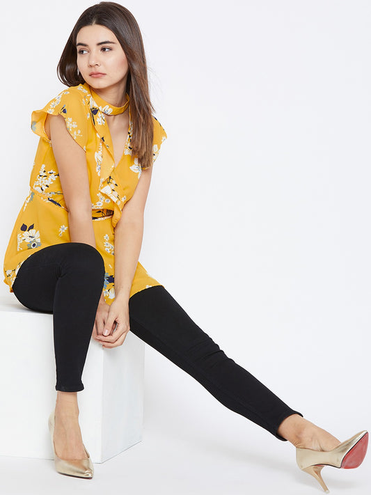 Women Yellow Floral Printed Wrap Top