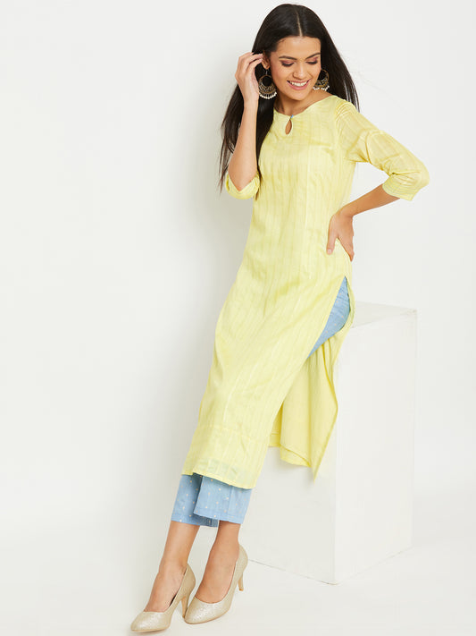 Lemon Lurex Kurta With Blue Trouser