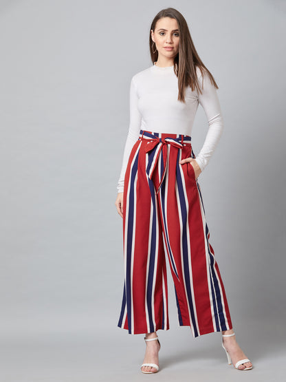 PANIT Women Red & Blue Striped Flared Trouser