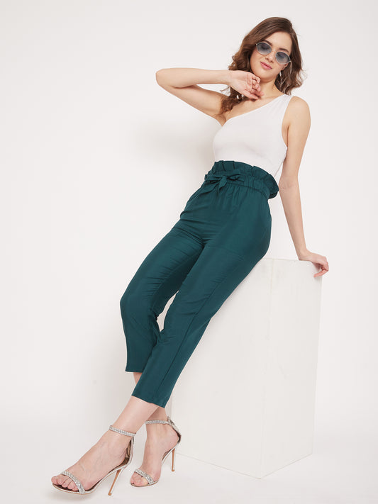 Wome Teal Solid Cigarette Trouser