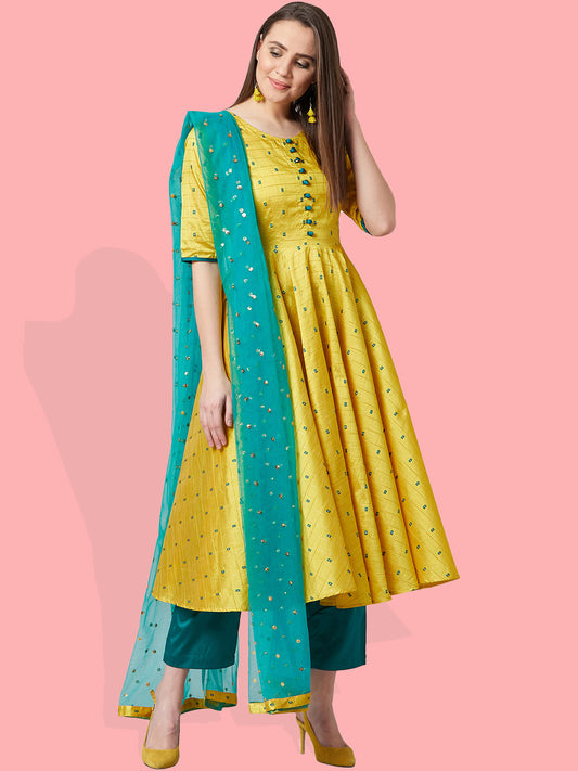 Women Anarkali Kurta And Pants Set